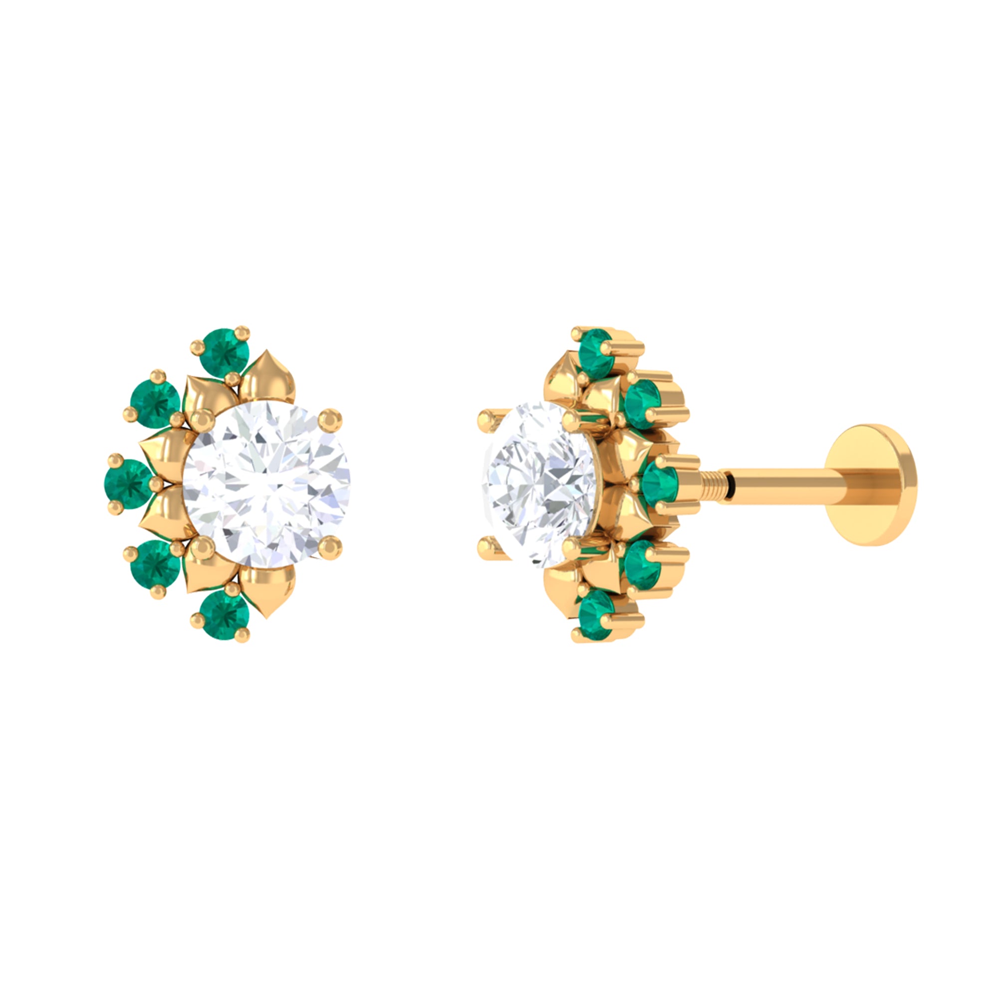 Nature Inspired Moissanite Helix Earring with Emerald D-VS1 - Sparkanite Jewels