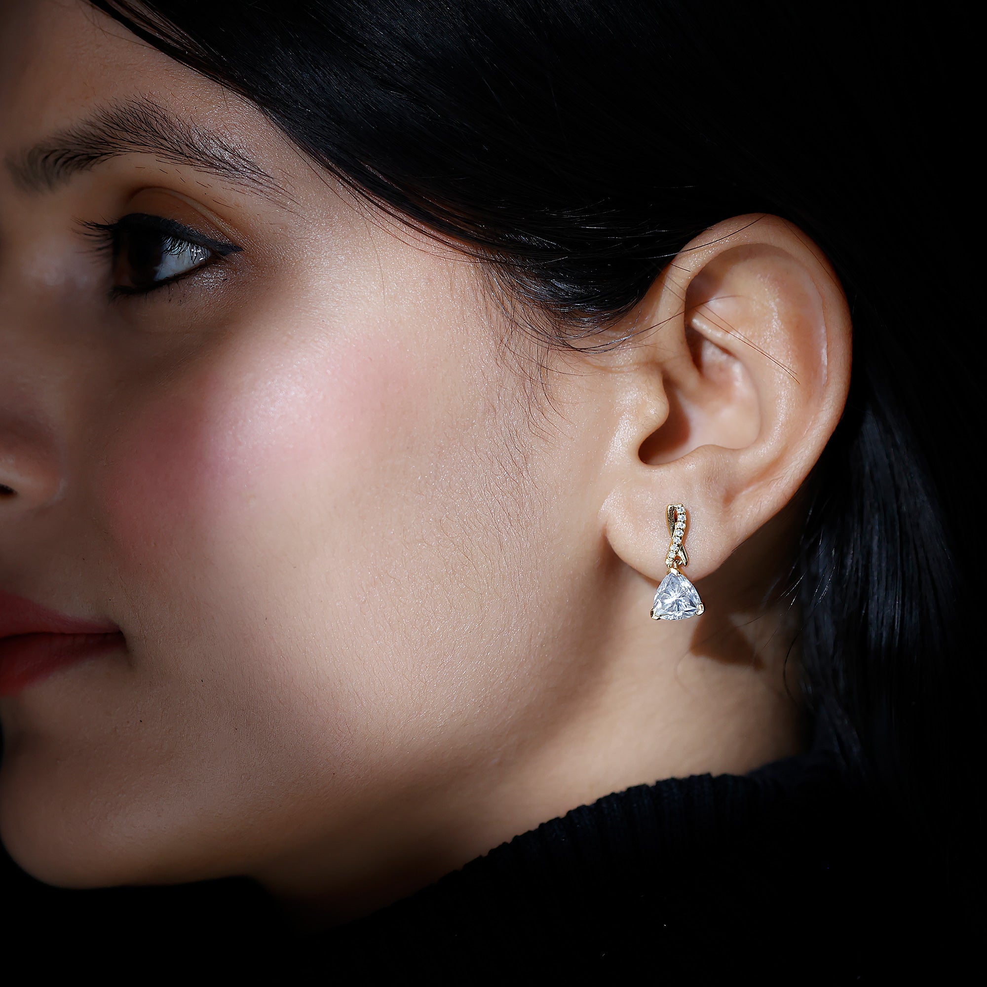 Sparkanite Jewels-Minimal Trilliant Cut Moissanite Drop Earrings