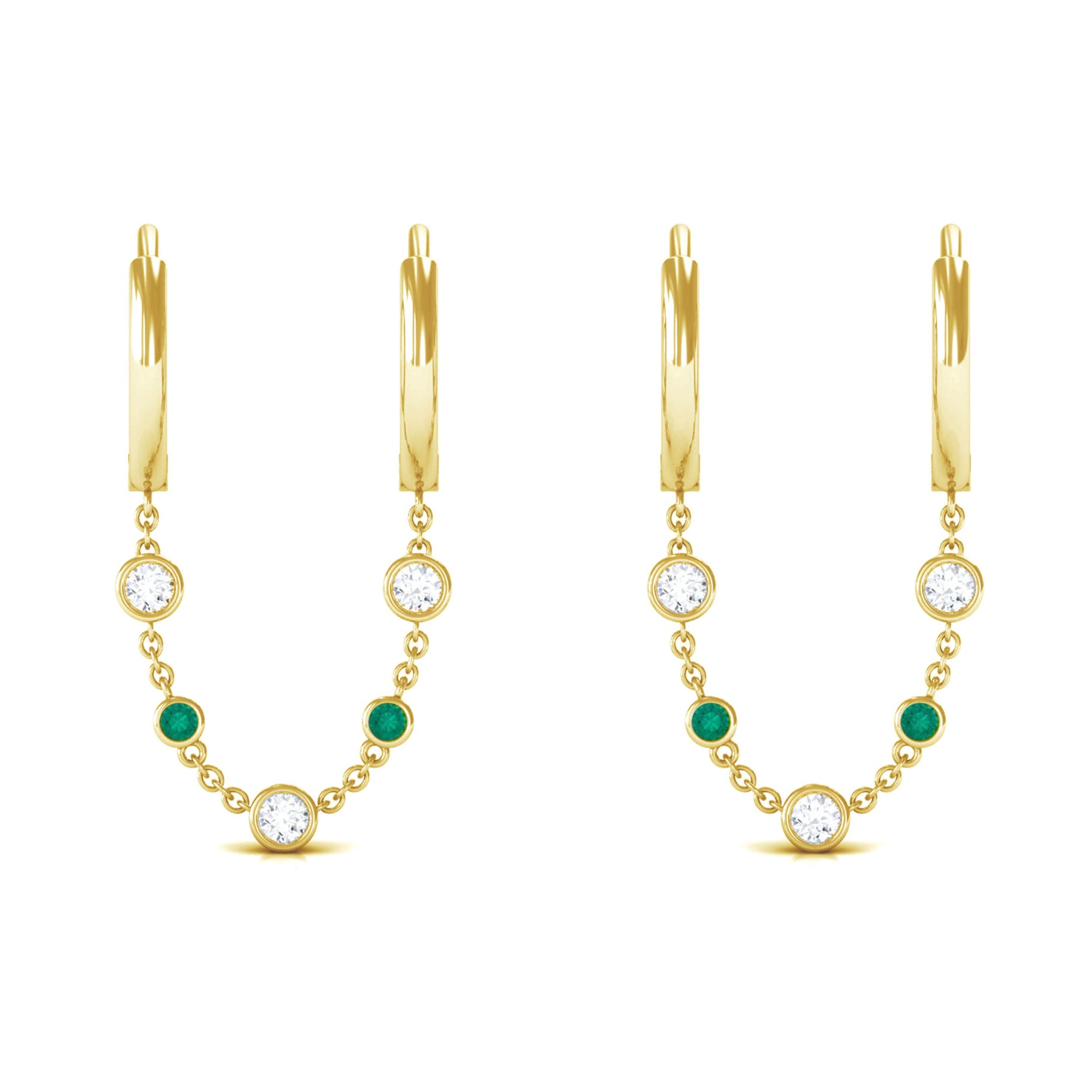 Certified Moissanite Chain Hoop Earrings with Emerald D-VS1 - Sparkanite Jewels