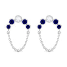 Sparkanite Jewels-Certified Moissanite Drop Chain Earrings with Blue Sapphire