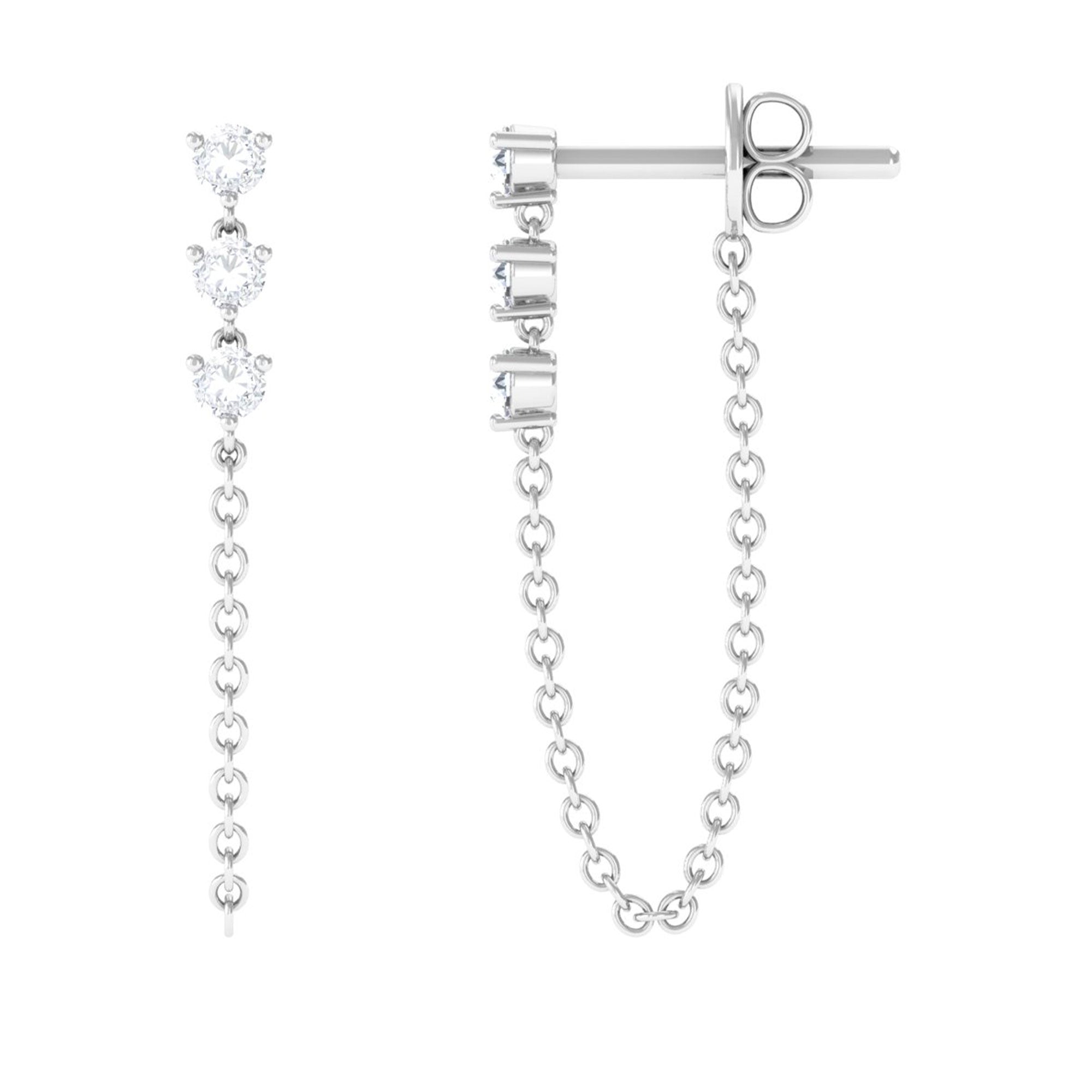 Certified Moissanite Dangle Chain Earrings D-VS1 - Sparkanite Jewels