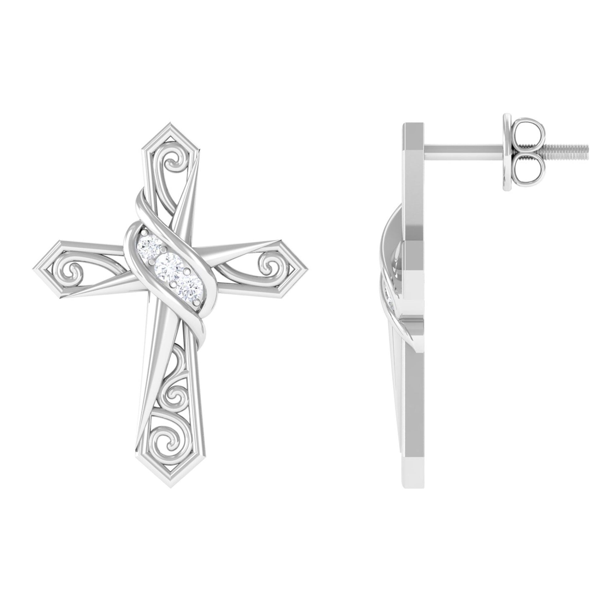 Sparkanite Jewels-Vintage Inspired Moissanite Cross Stud Earrings