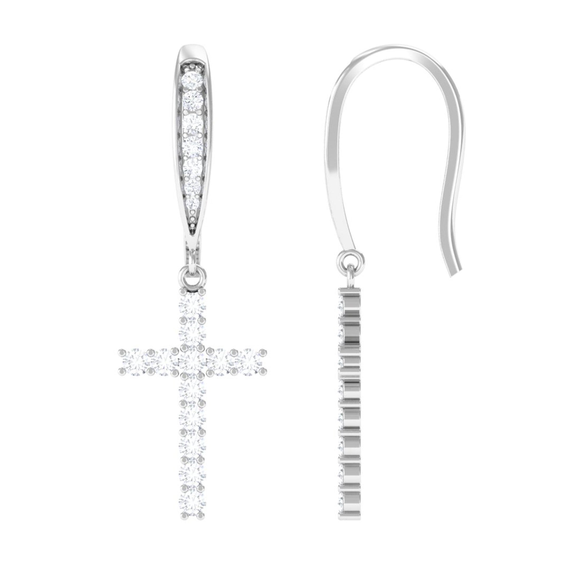 Sparkanite Jewels-Minimal Cross Dangle Earrings with Certified Moissanite