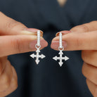 Minimal Cross Drop Earrings with Certified Moissanite D-VS1 - Sparkanite Jewels