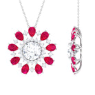 Certified Moissanite Floral Inspired Pendant Necklace with Ruby D-VS1 10 MM - Sparkanite Jewels