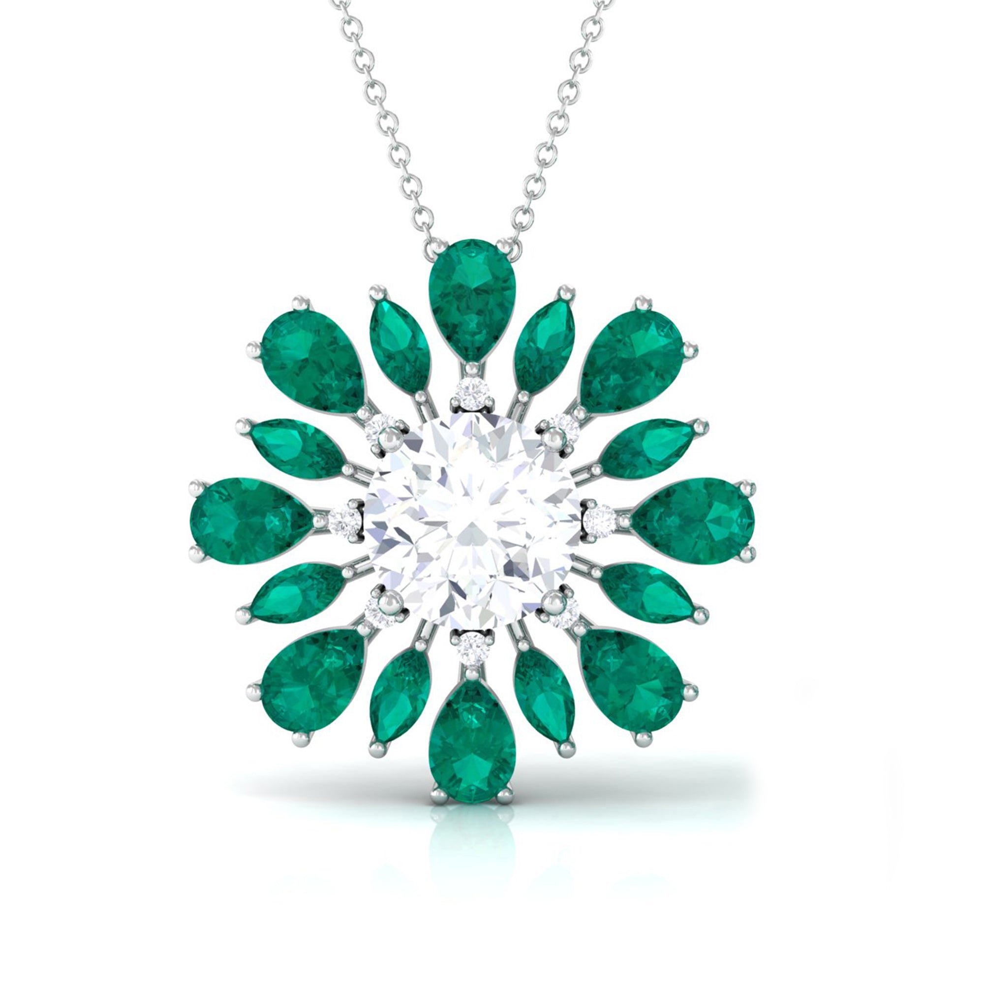 Nature Inspired Moissanite Flower Pendant with Emerald D-VS1 10 MM - Sparkanite Jewels