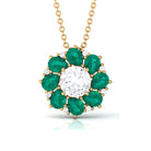 Nature Inspired Floral Pendant Necklace with Moissanite and Emerald D-VS1 6 MM - Sparkanite Jewels