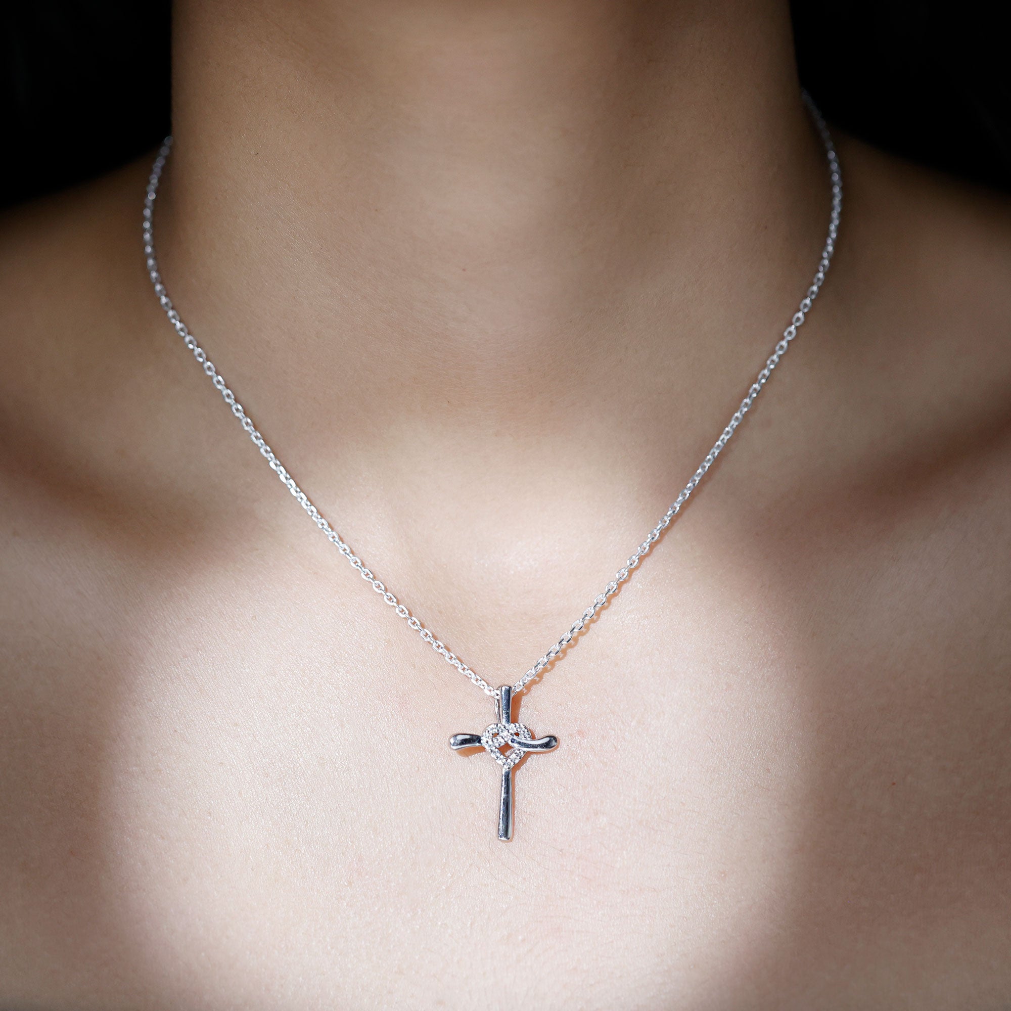 Sparkanite Jewels-Cross Heart Pendant Necklace with Certified Moissanite