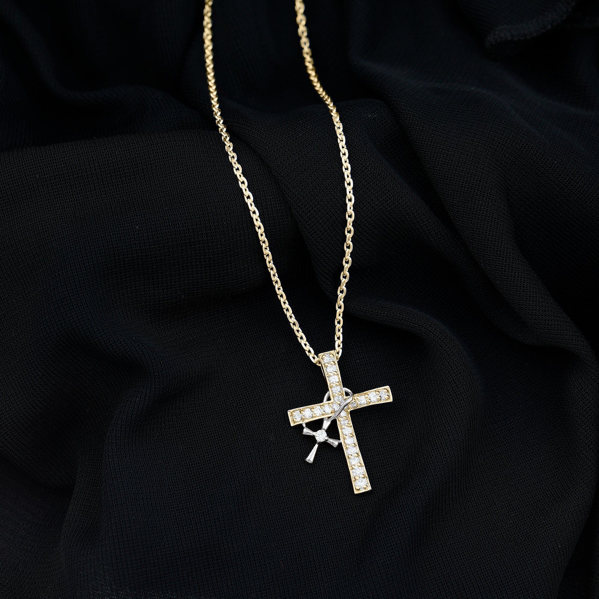 Sparkanite Jewels-Double Cross Pendant Necklace with Certified Moissanite