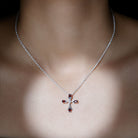 Sparkanite Jewels-Cross Pendant Necklace with Moissanite and Garnet