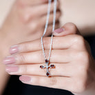 Sparkanite Jewels-Cross Pendant Necklace with Moissanite and Garnet