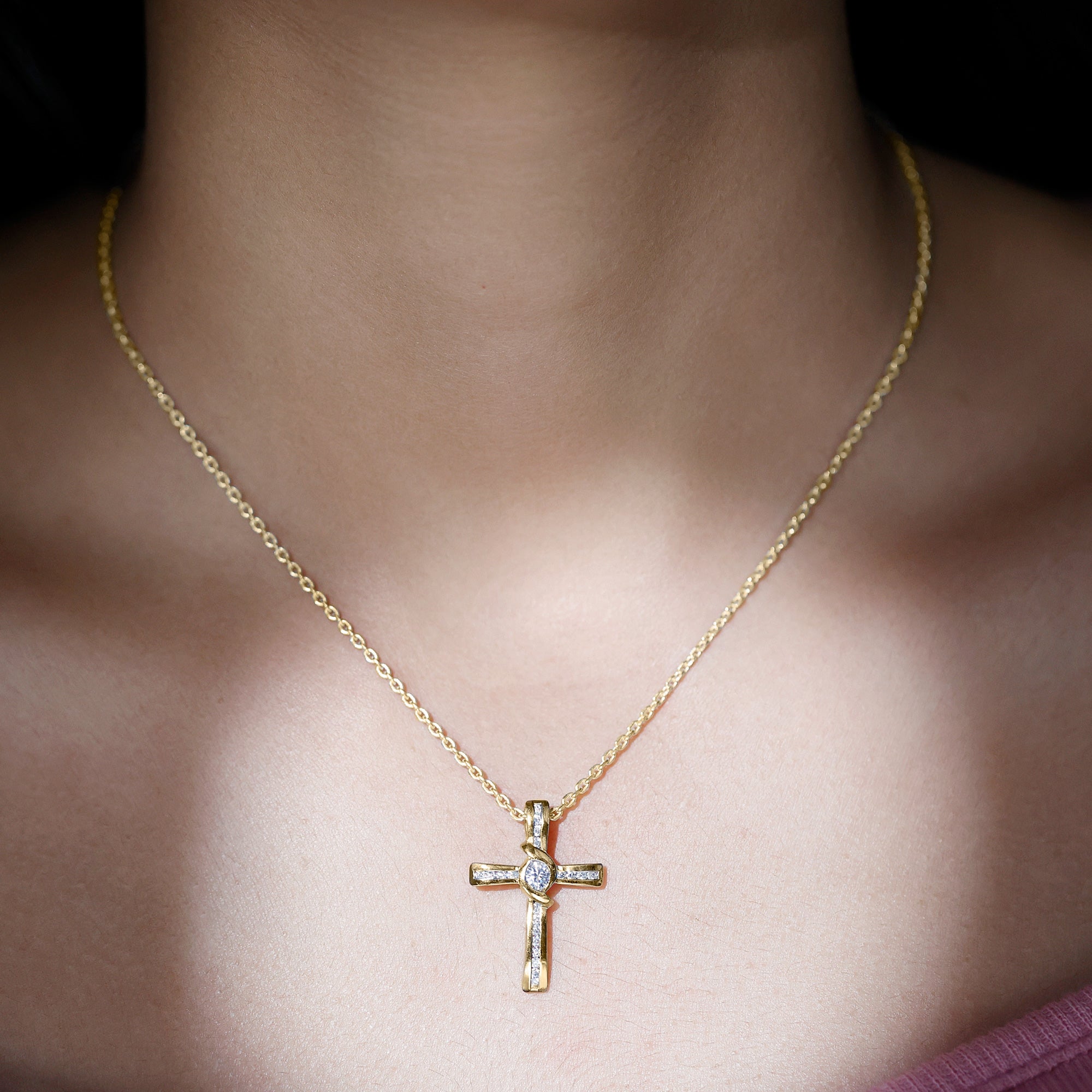 Sparkanite Jewels-Cross Pendant Necklace with Moissanite