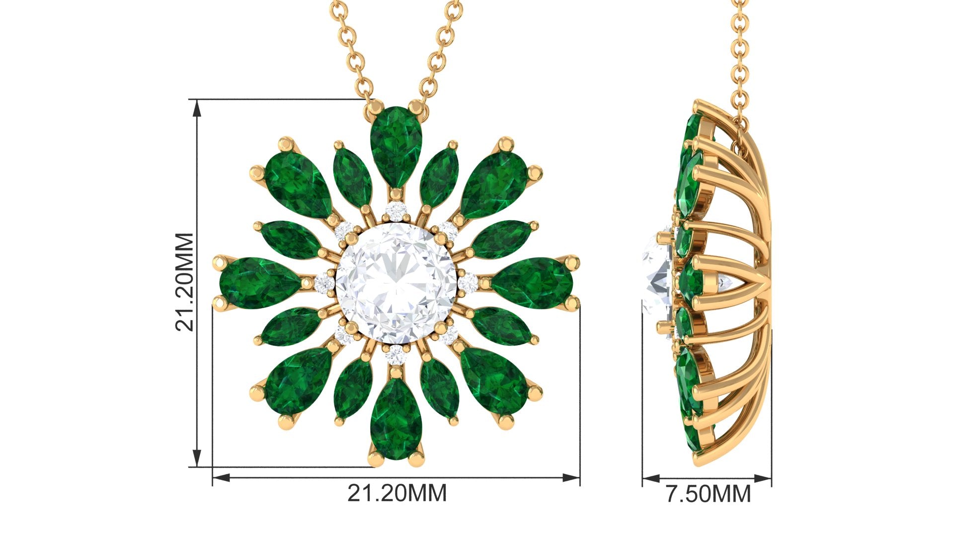 Sparkanite Jewels-Nature Inspired Moissanite Flower Silver Pendant with Lab Grown Emerald