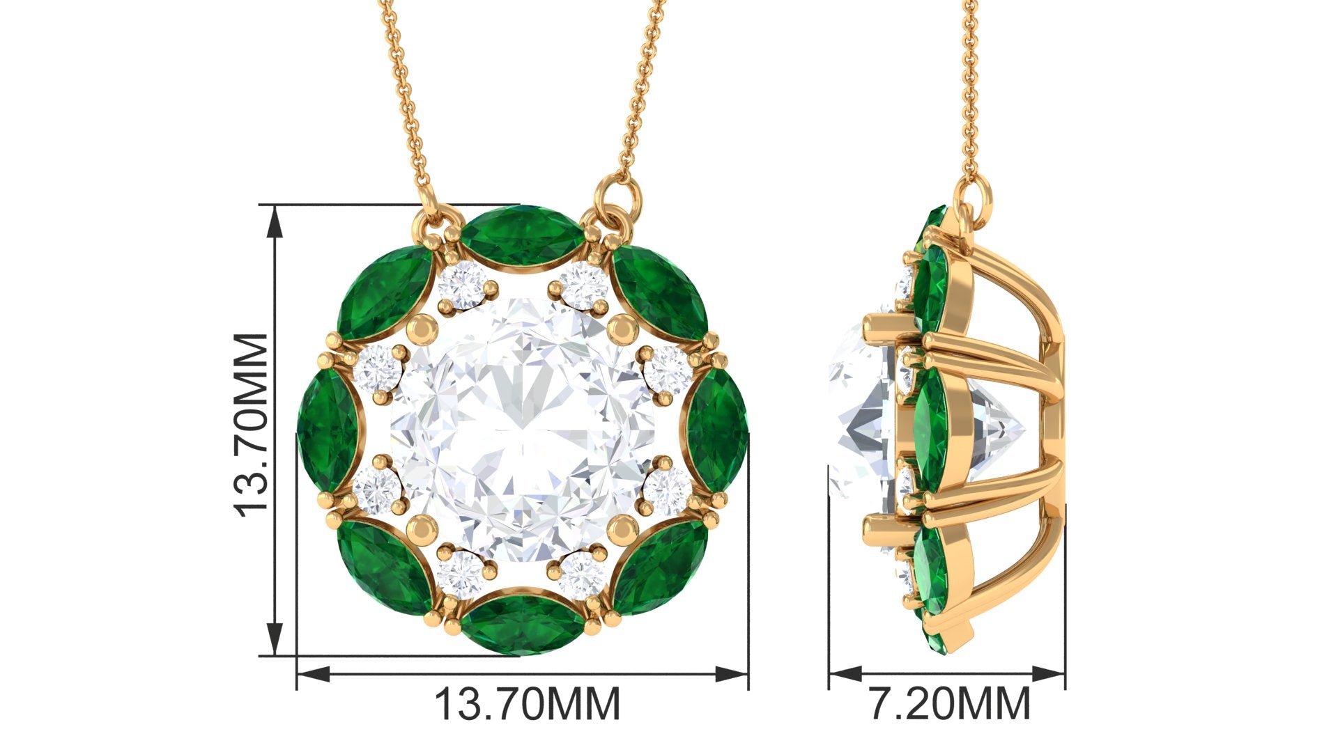 Sparkanite Jewels-Certified Moissanite Floral Inspired Silver Necklace with Lab Emerald