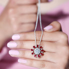 Sparkanite Jewels-Certified Moissanite Floral Inspired Pendant with Lab Grown Ruby