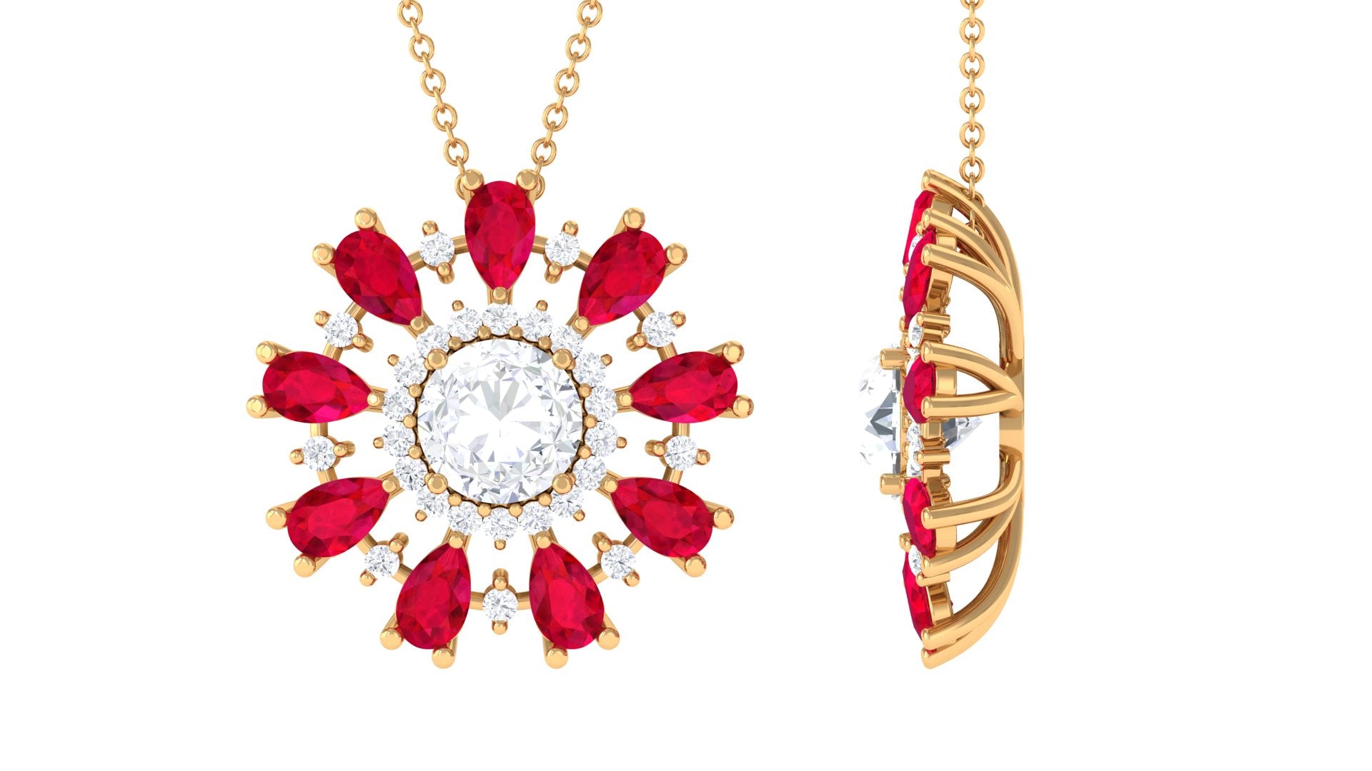 Sparkanite Jewels-Certified Moissanite Floral Inspired Pendant with Lab Grown Ruby