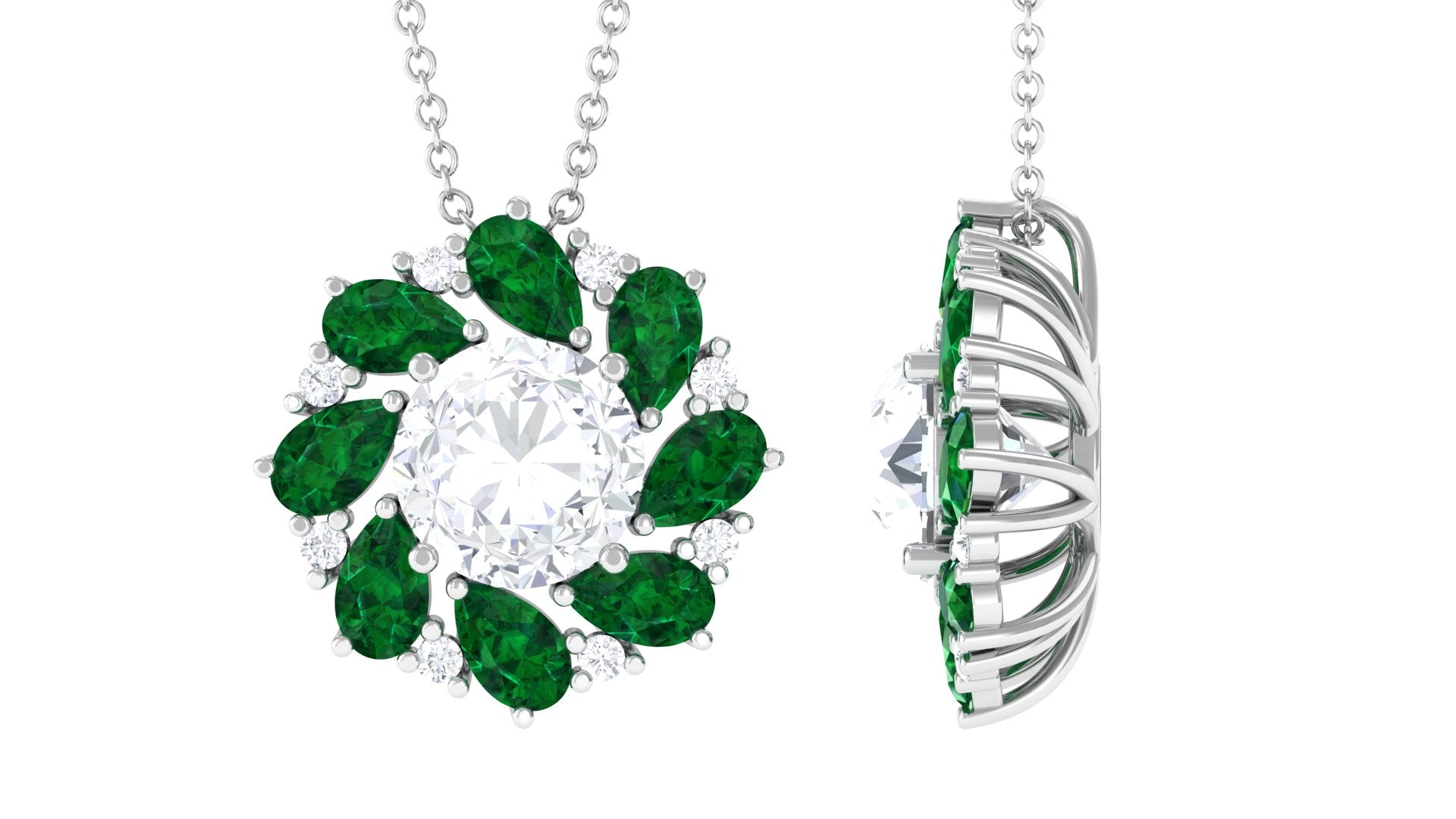 Sparkanite Jewels-Nature Inspired Floral Pendant with Moissanite and Lab Grown Emerald