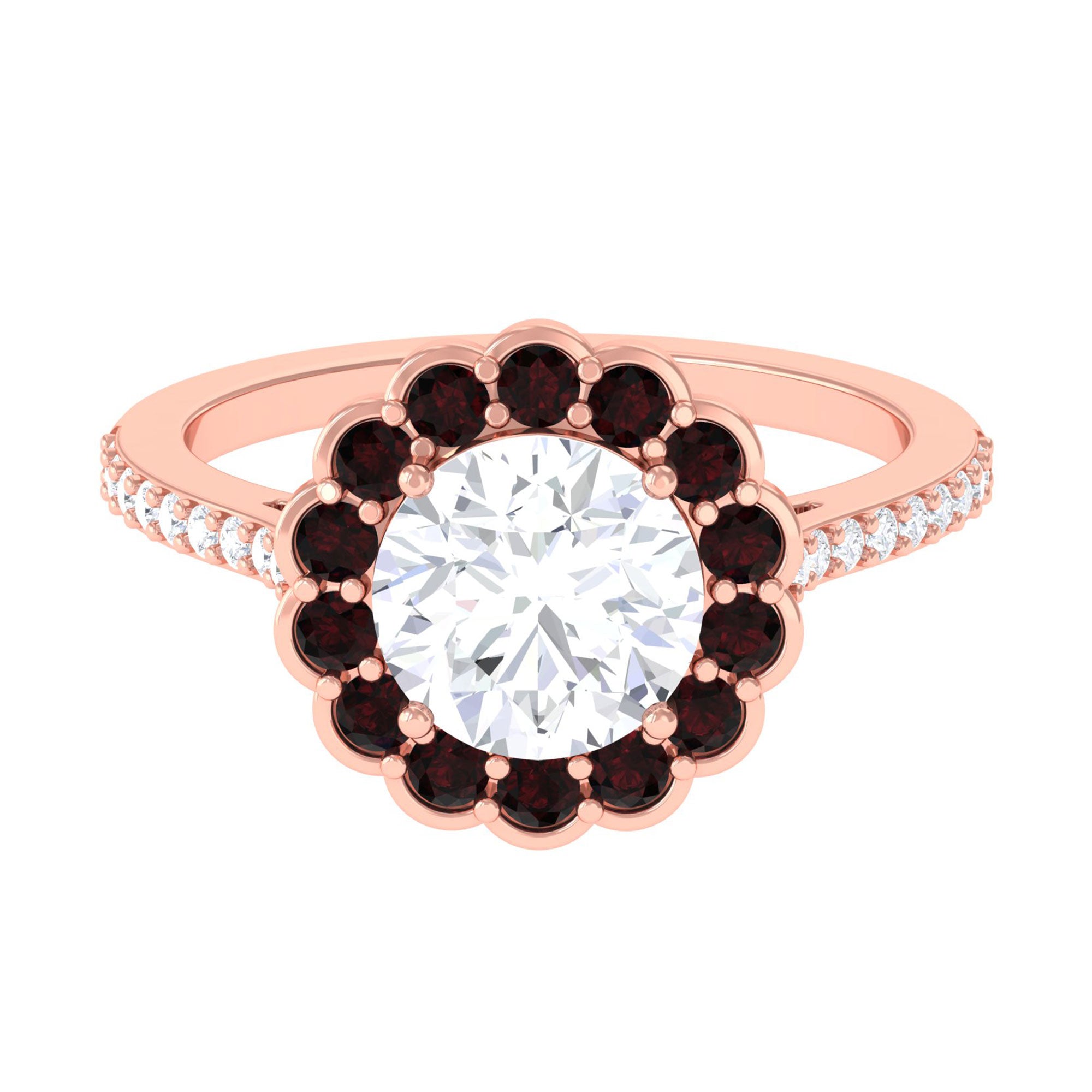 Sparkanite Jewels-Certified Moissanite Cocktail Halo Ring with Garnet