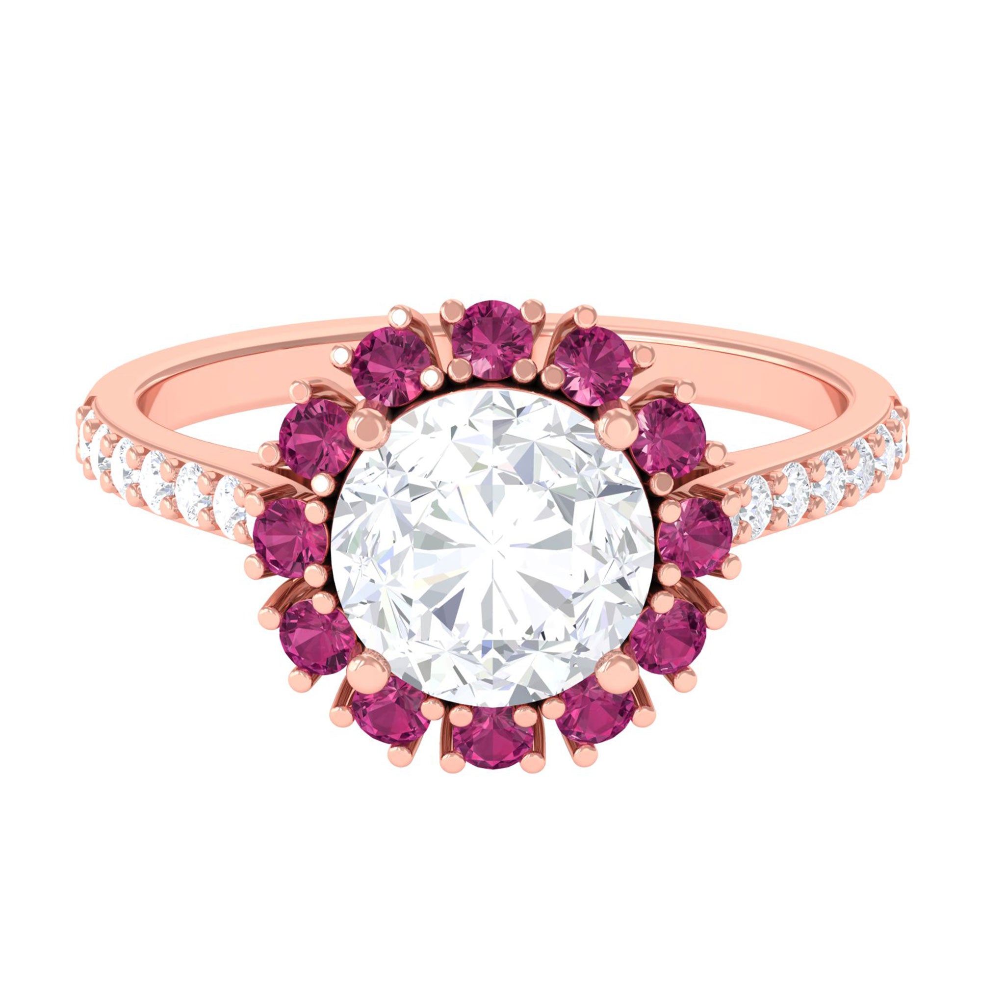 Sparkanite Jewels-Moissanite Cocktail Ring with Pink Tourmaline Halo