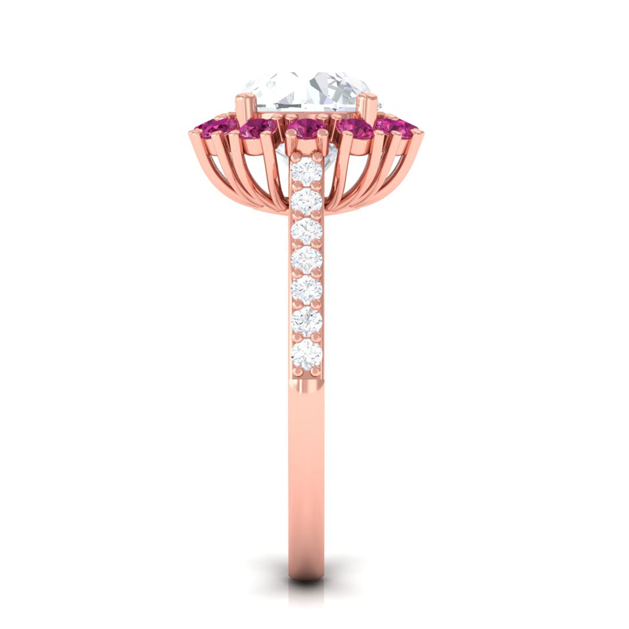 Sparkanite Jewels-Moissanite Cocktail Ring with Pink Tourmaline Halo