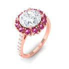 Sparkanite Jewels-Moissanite Cocktail Ring with Pink Tourmaline Halo