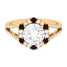 Sparkanite Jewels-Vintage Style Moissanite and Garnet Halo Engagement Ring in Split Shank