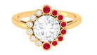 Sparkanite Jewels-Moissanite Cocktail Halo Ring with Lab Created Ruby