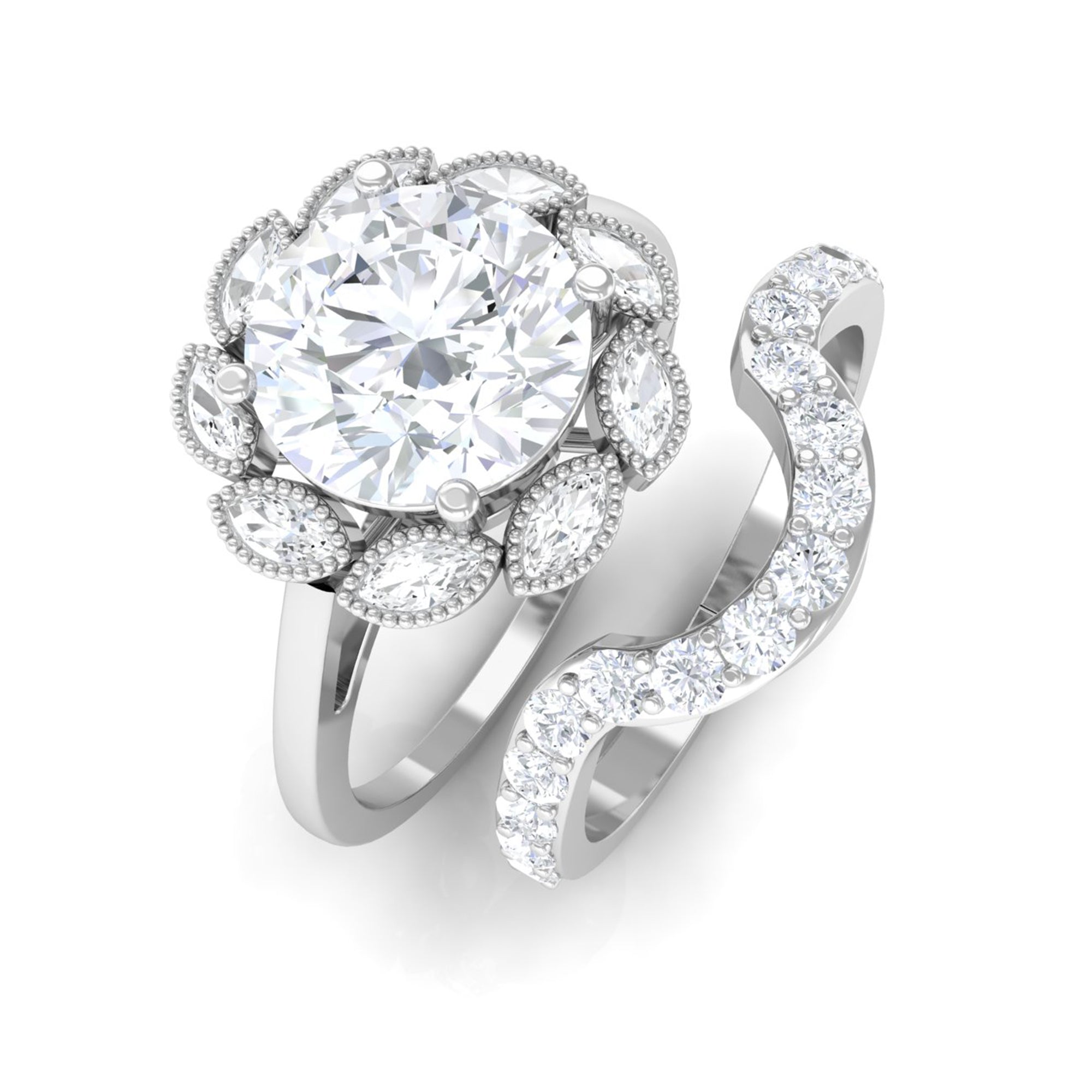 Sparkanite Jewels-Classic Moissanite Flower Bridal Ring Set