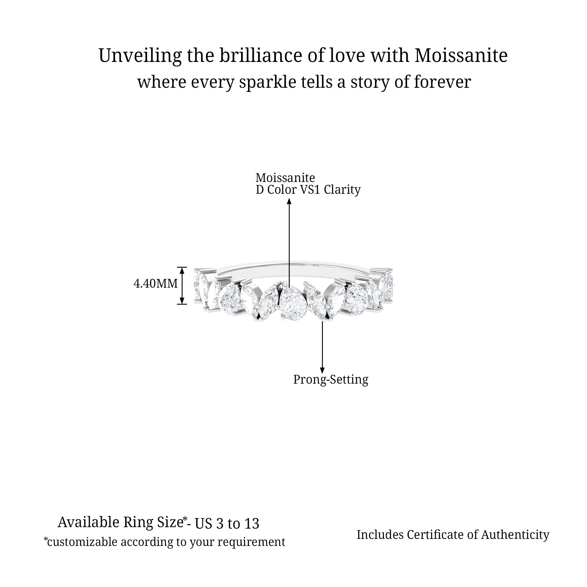 Minimal Half Eternity Ring with Certified Moissanite D-VS1 - Sparkanite Jewels