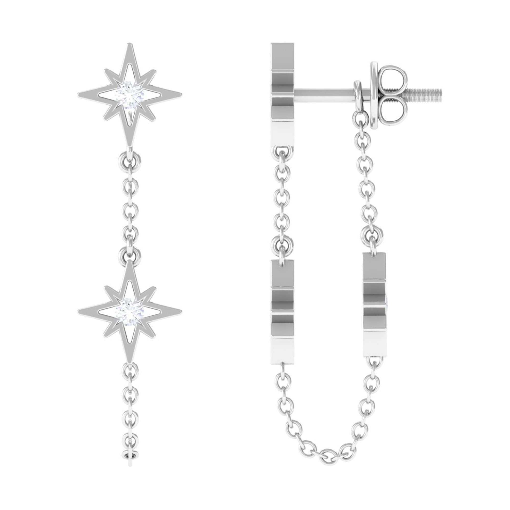 Star Dangle Chain Earrings with Certified Moissanite D-VS1 - Sparkanite Jewels